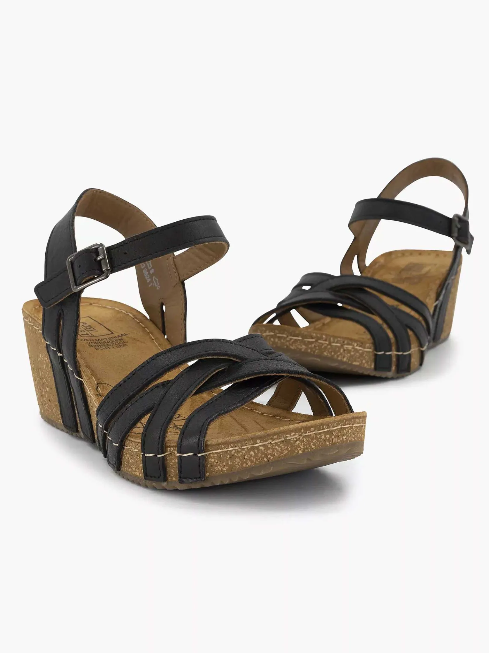 Zwarte Leren Sandalen Sleehak